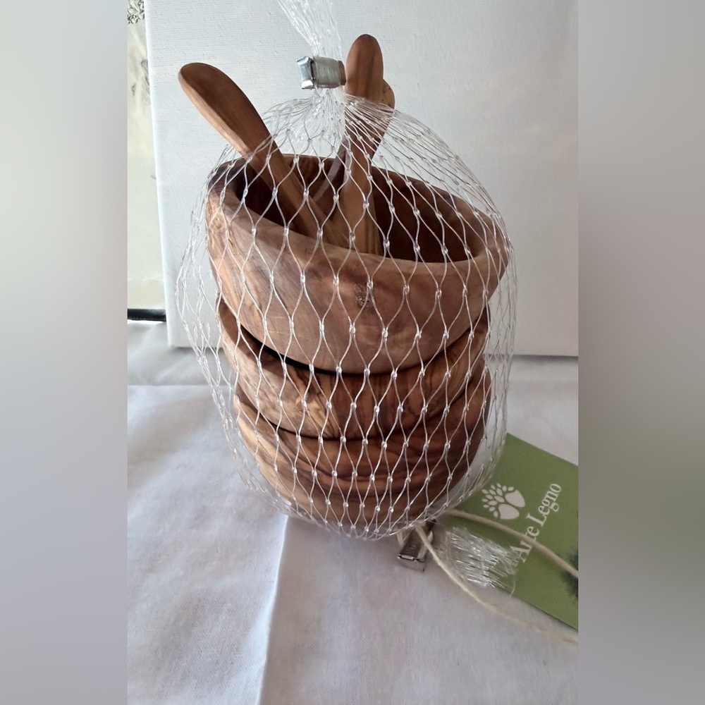 Wooden Bowl and Spoon Set olive wood.Made in Italy. Set of 3 - Picture 2 of 7